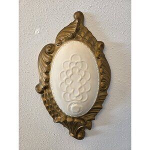 Vintage Ornate Baroque Rococo Decorative Ceramic Oval Wall Plaque Sconce Gilded